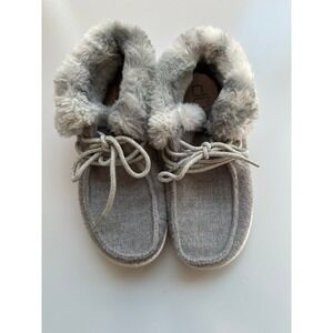 Kids Hey Dude Wally‎ youth Shoes Gray Fur Lined Slip On Moccasin Boots Size